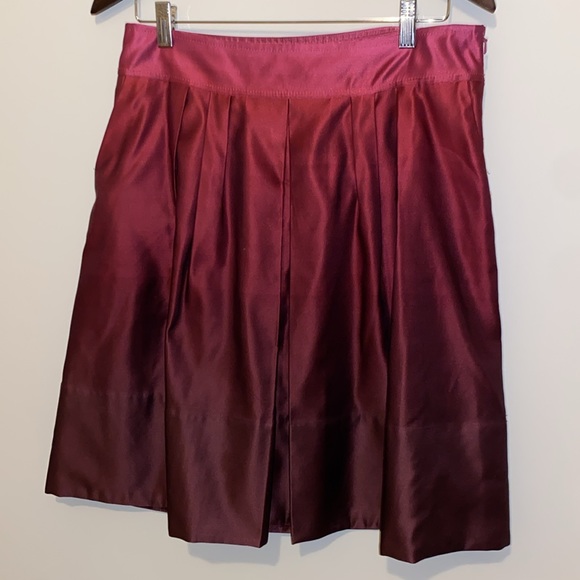 🌺Ann Taylor Ombre Silk Blend Womens Pleated w/Pockets Wine Sz8 A-line Skirt - Picture 4 of 8